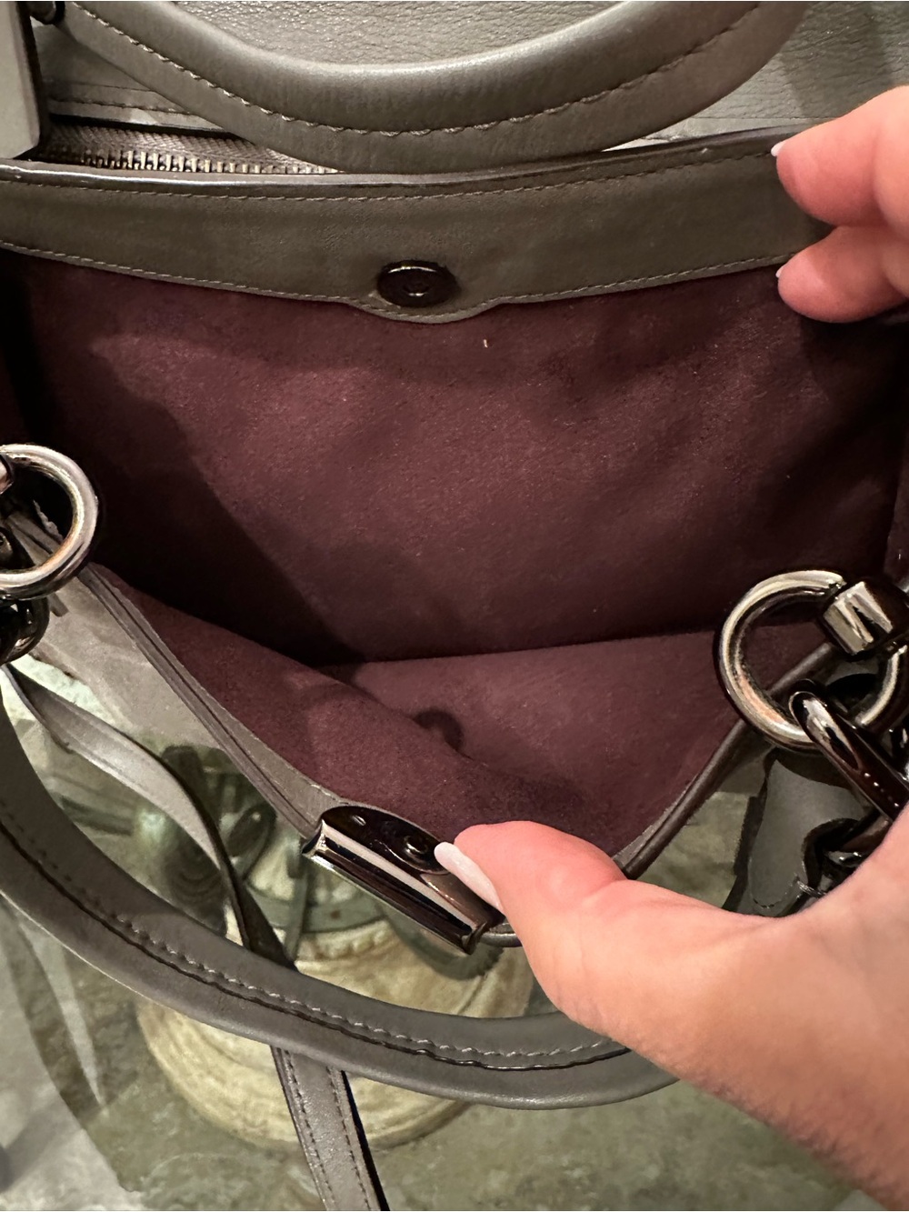 Authentic Coach Gray Suede Leather Satchel with Top Handles and Shoulder Strap - Picture 10 of 16